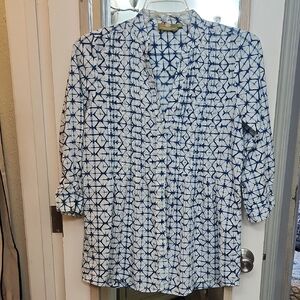 Blue and White Patterned Women's Top